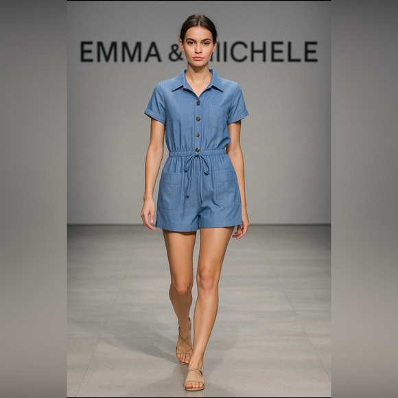 Emma & Michele Pants - Emma & Michele Chambray Button-Up Top jumpsuit’s